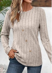 Light Camel Cut Out Long Sleeve T Shirt