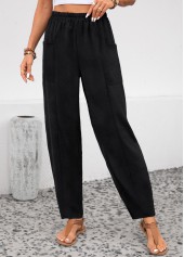 Black Pocket Elastic Waist High Waisted Pants
