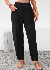 Black Pocket Elastic Waist High Waisted Pants | thumb picture 