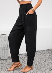 Black Pocket Elastic Waist High Waisted Pants | thumb picture 