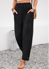 Black Pocket Elastic Waist High Waisted Pants | thumb picture 