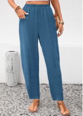 Peacock Blue Pocket Elastic Waist High Waisted Pants | thumb picture 