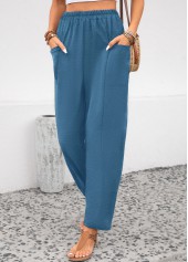 Peacock Blue Pocket Elastic Waist High Waisted Pants | thumb picture 