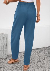 Peacock Blue Pocket Elastic Waist High Waisted Pants | thumb picture 