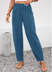 Peacock Blue Pocket Elastic Waist High Waisted Pants