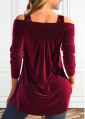 Wine Red Sequin Long Sleeve V Neck T Shirt | thumb picture 