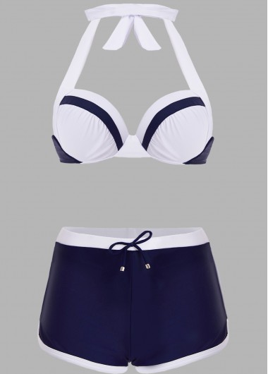 Modlily Contrast Knot Detail Halter Bikini Set - XL
