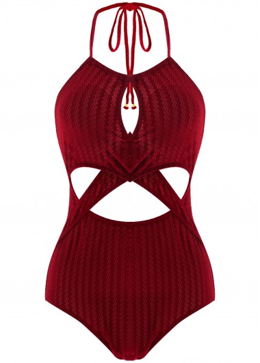 Modlily Criss Cross Wine Red Cutout One Piece Swimwear - XXL