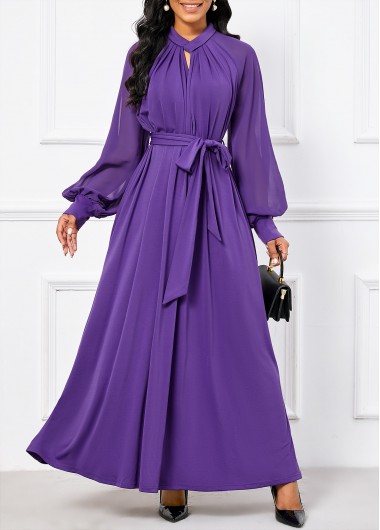 Modlily Purple Criss Cross Belted Long Sleeve Maxi Dress - S
