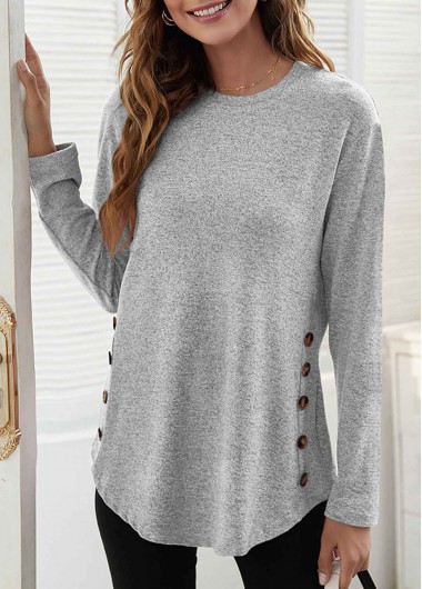 Modlily Grey Patchwork Long Sleeve Round Neck T Shirt - M