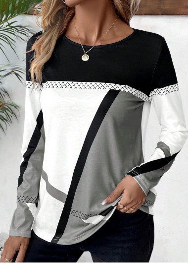 Modlily Grey Patchwork Plus Size Geometric Print T Shirt - 2X
