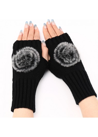 Modlily Black Below Elbow Warming Fingerless Gloves - One Size