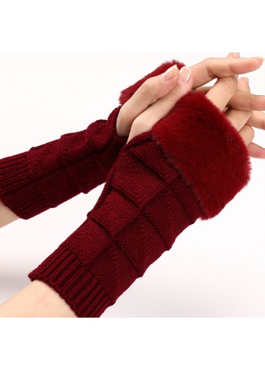 Modlily Wine Red Below Elbow Warming Fingerless Gloves - One Size