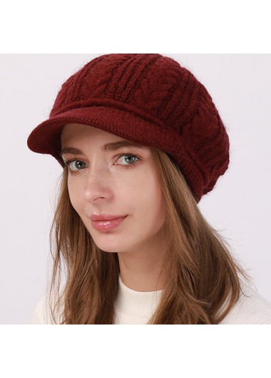Modlily Classic Wine Red Ribbed Beret Hat - One Size