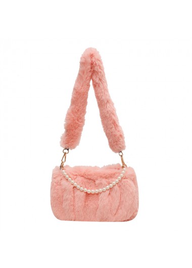 Modlily Patchwork Pearl Light Pink Zip Shoulder Bag - One Size