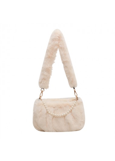 Modlily Patchwork Pearl White Zip Shoulder Bag - One Size