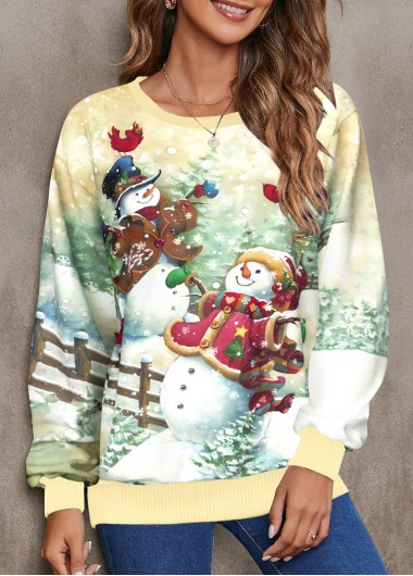 Modlily Multi Color Christmas Print Round Neck Sweatshirt - XL