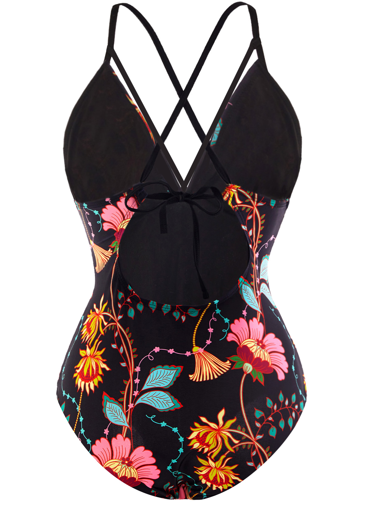 Tie Back Lace Up Front Floral Print One Piece Swimwear