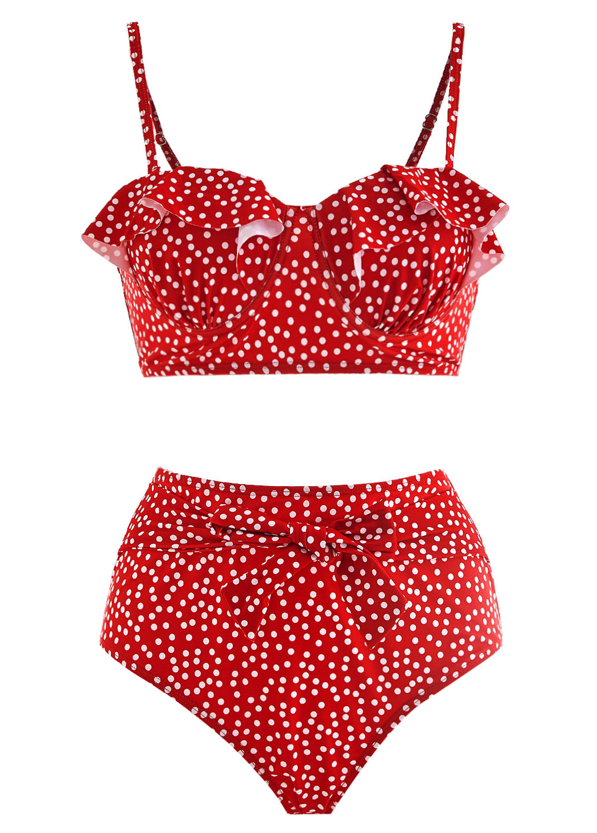 Ruffle Trim Bowknot Polka Dot Bikini Set | picture 