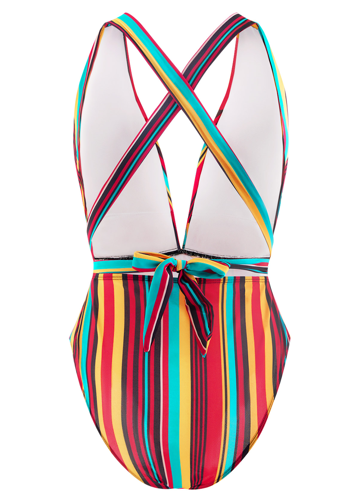 Rainbow Stripe Halter One Piece Swimwear