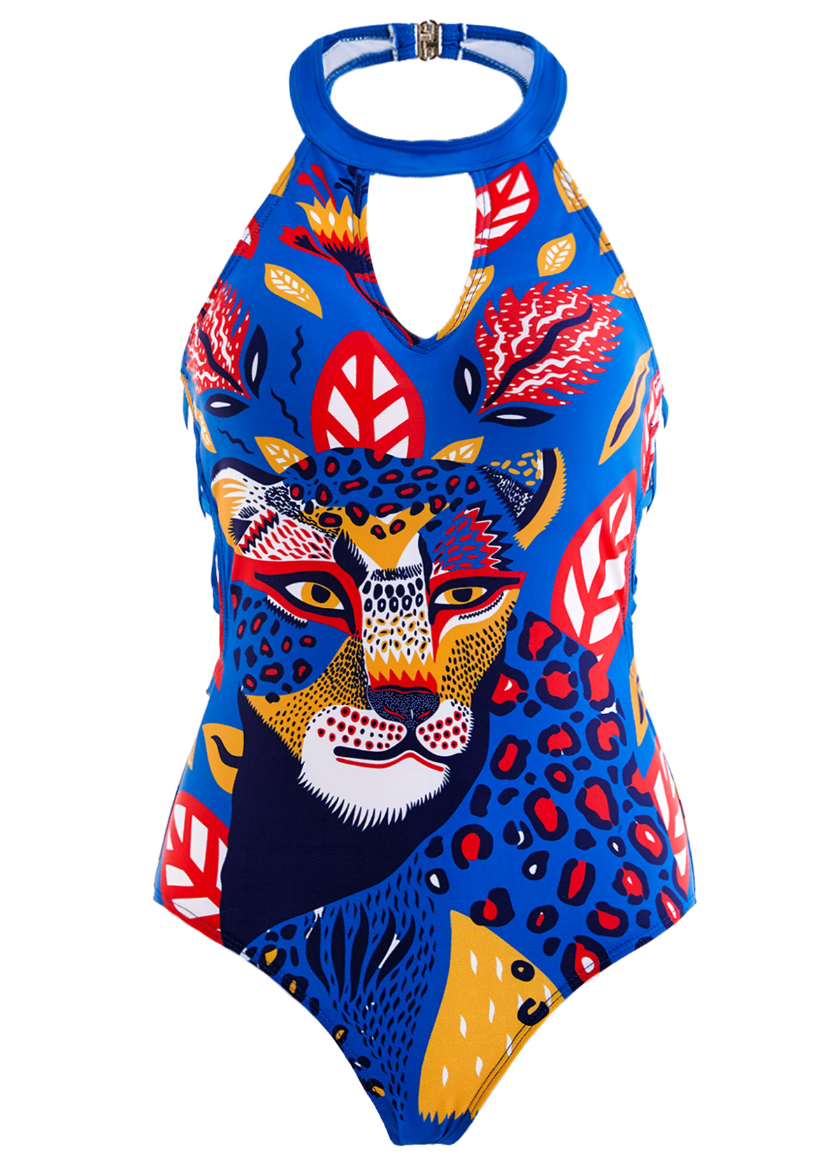 Modlily Animal Prints Lace Up One Piece Swimwear - XL