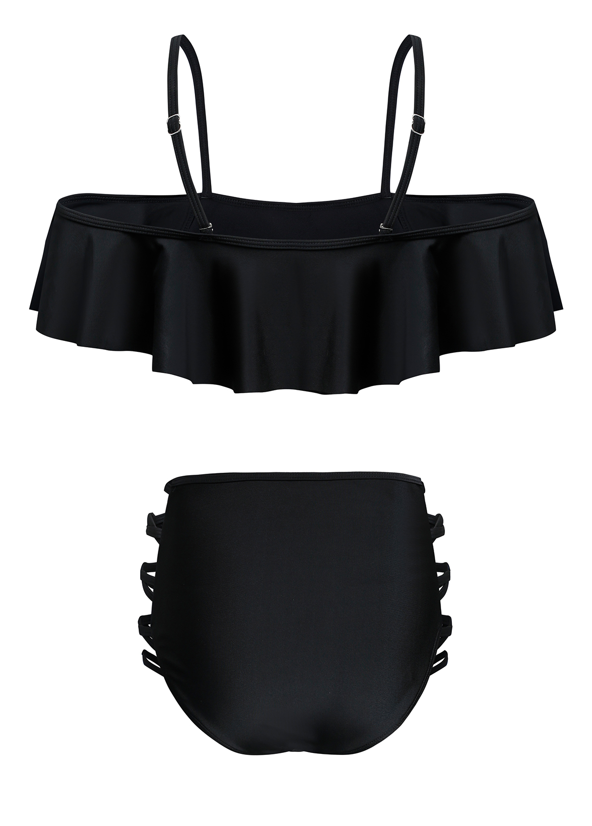 Mid Waist Black Flounce Lace Up Bikini Set | picture 