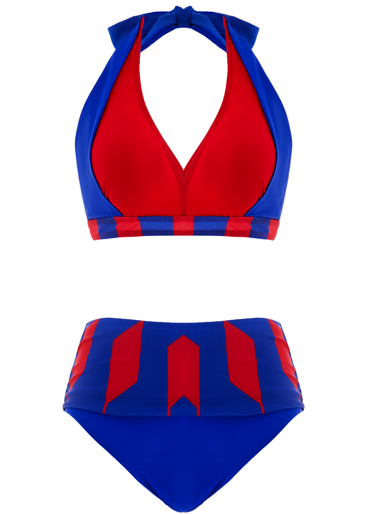 Royal Blue High Waisted Geometric Print Bikini Set