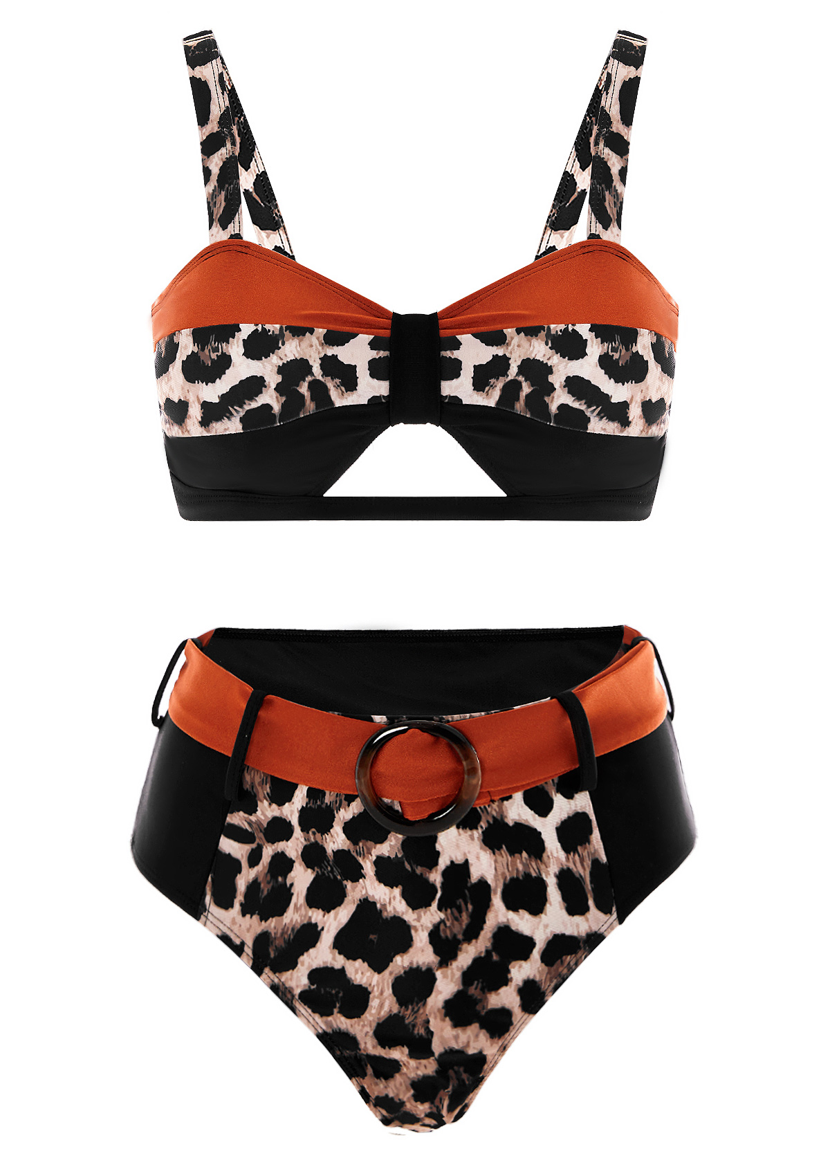 Leopard High Waist Wide Strap Bikini Set