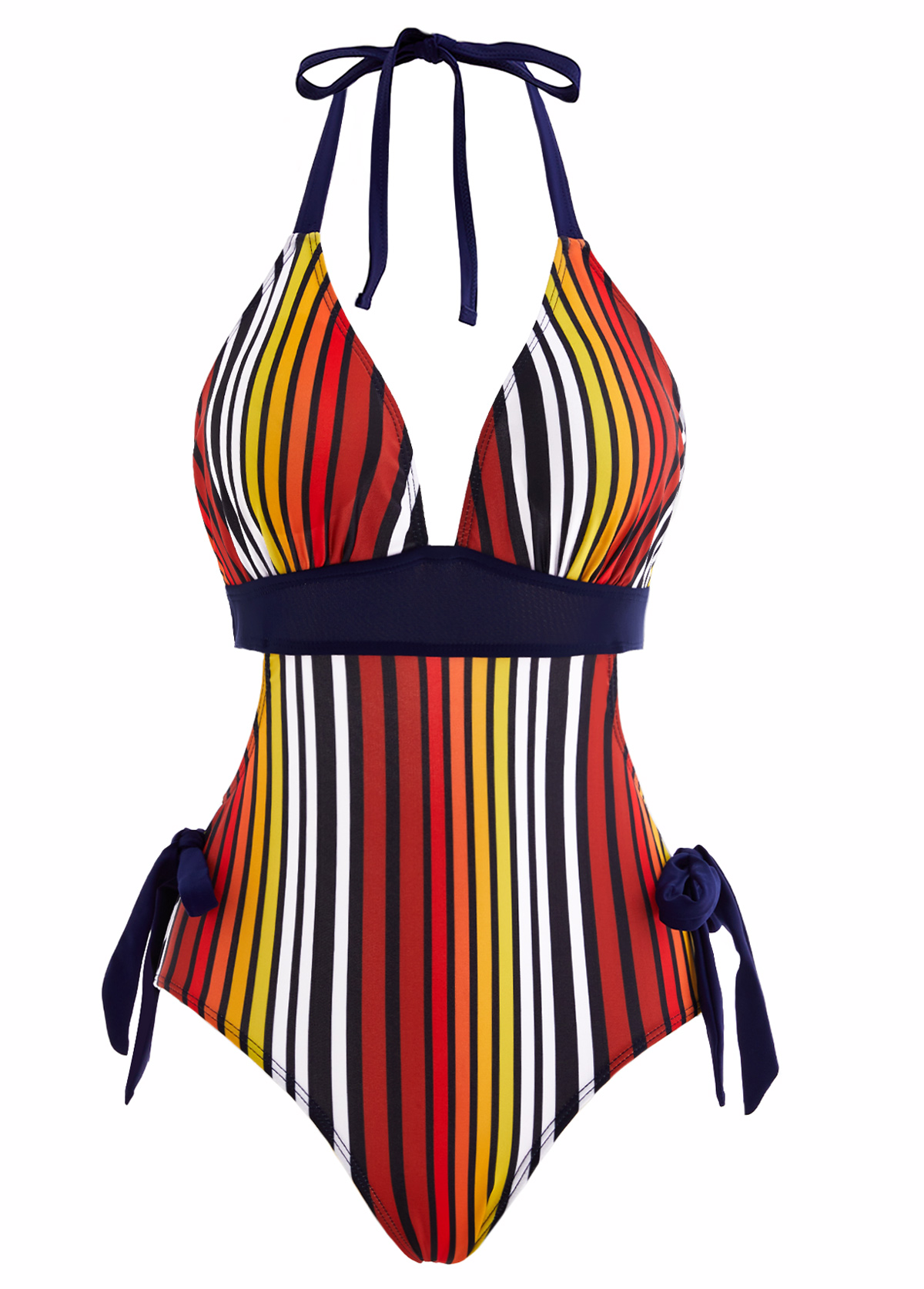 Striped Bowknot Side Halter One Piece Swimwear
