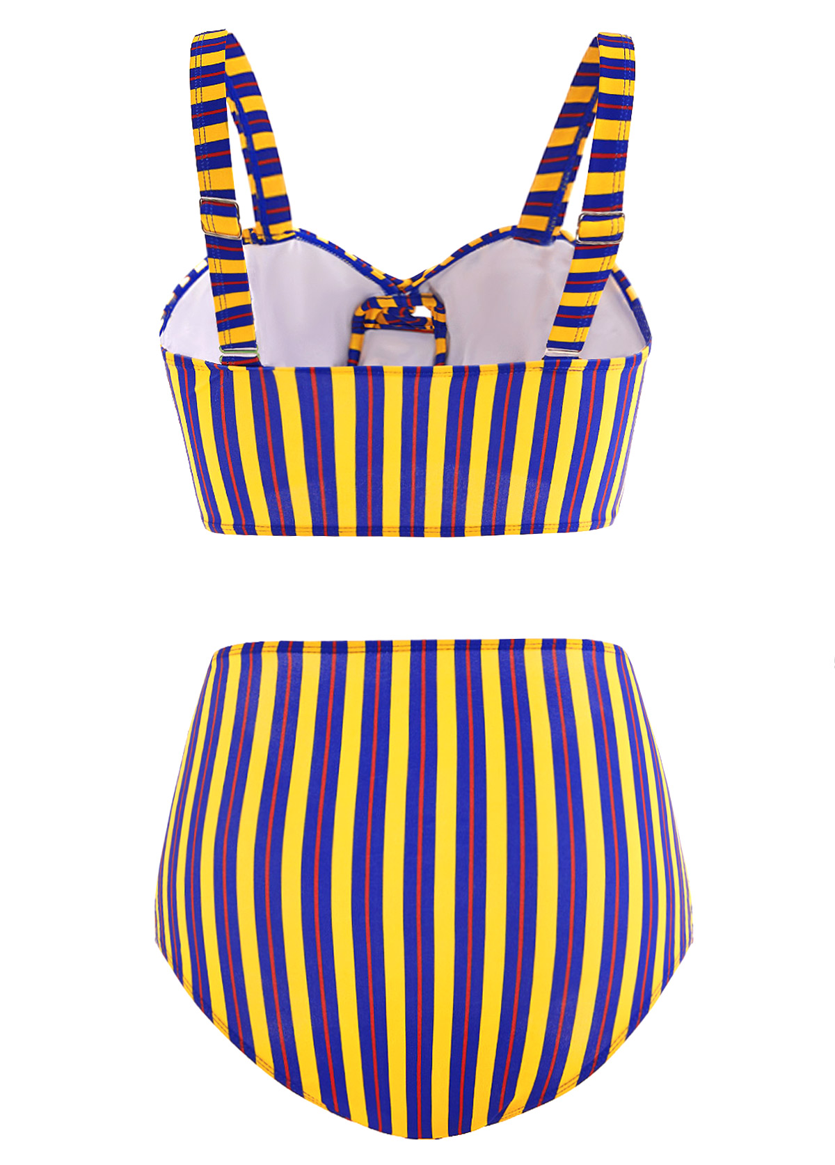 Striped High Waist Cross Front Cutout Bikini Set