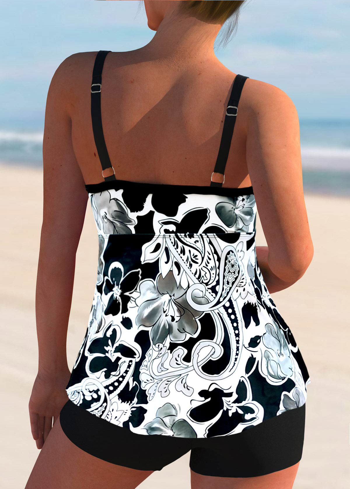 Paisley Print White Bowknot Tankini Set | picture 