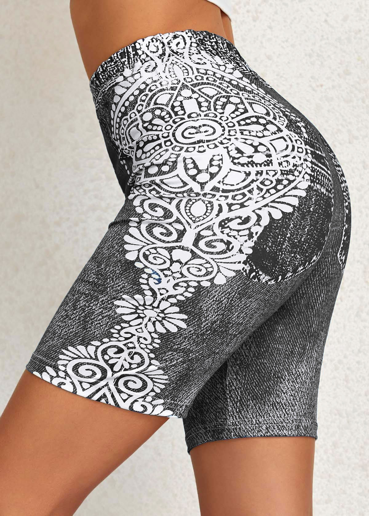 Dark Grey Tribal Print High Waisted Short Leggings | picture 
