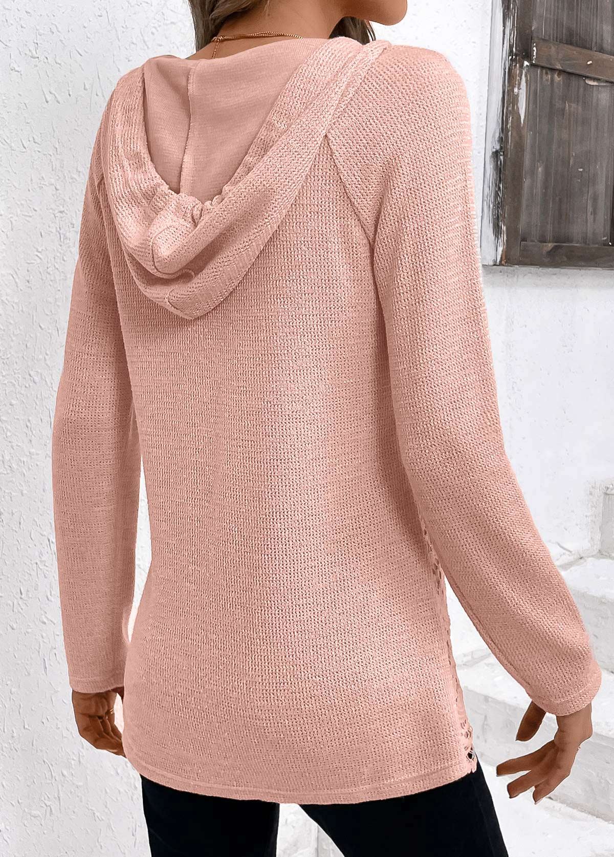 Light Pink Patchwork Long Sleeve Hoodie | picture 