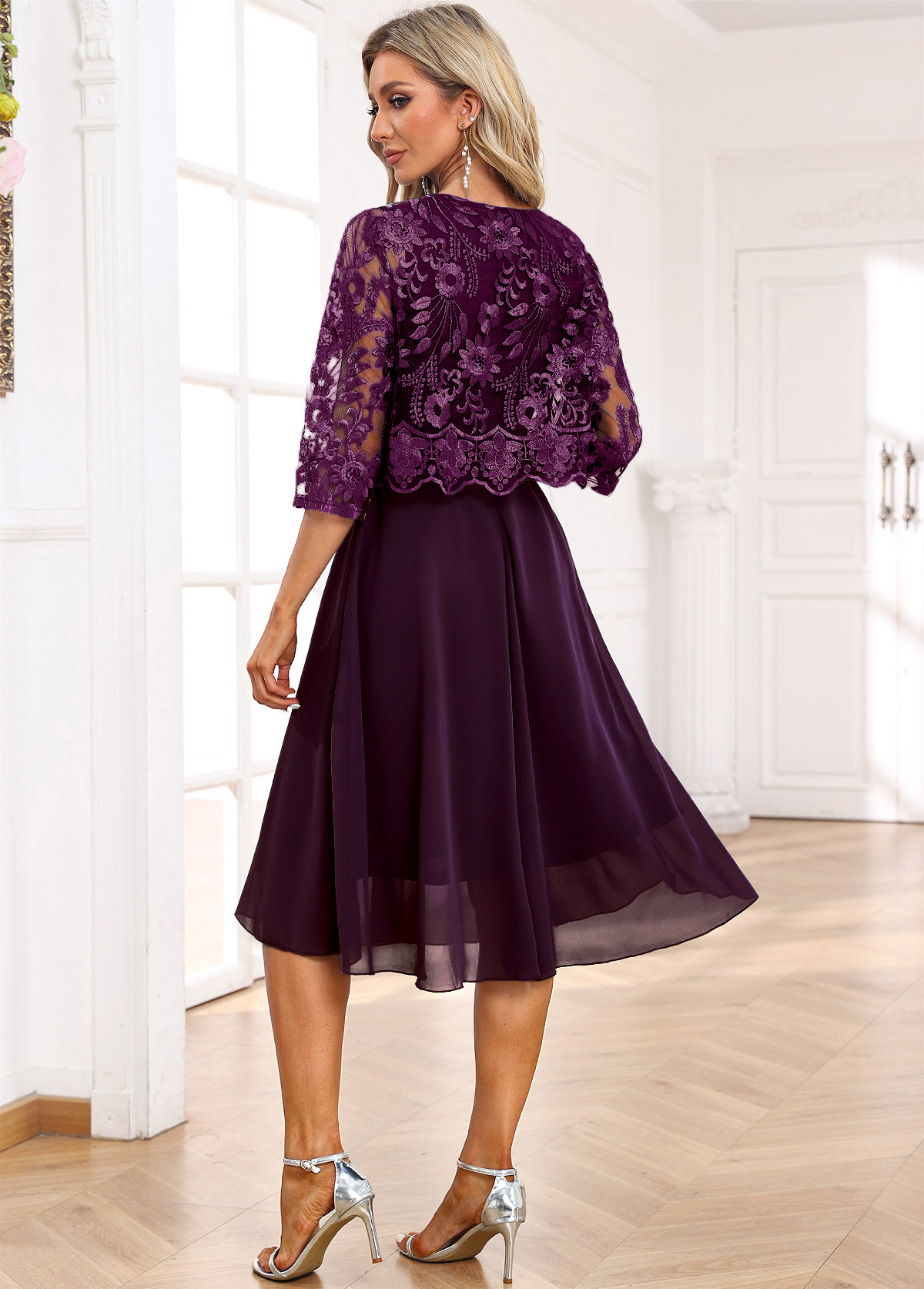 Dark Purple Lace Embroidery A Line Dress