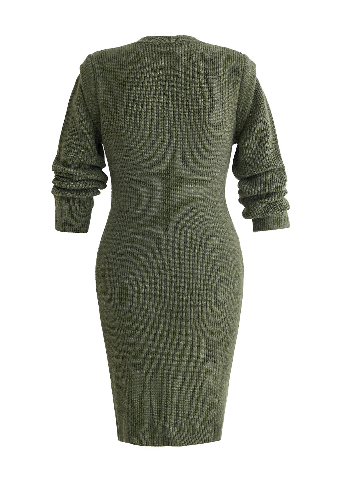 Olive Green Short Long Sleeve Round Neck Dress