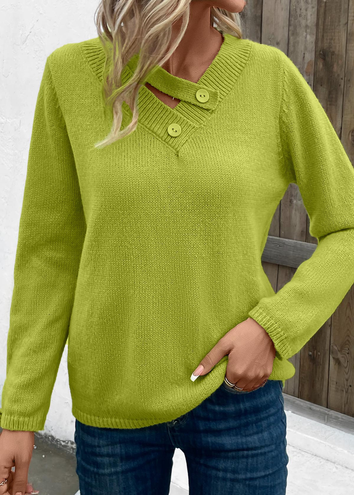 Avocado Green Long Sleeve Asymmetrical Neck Sweater
