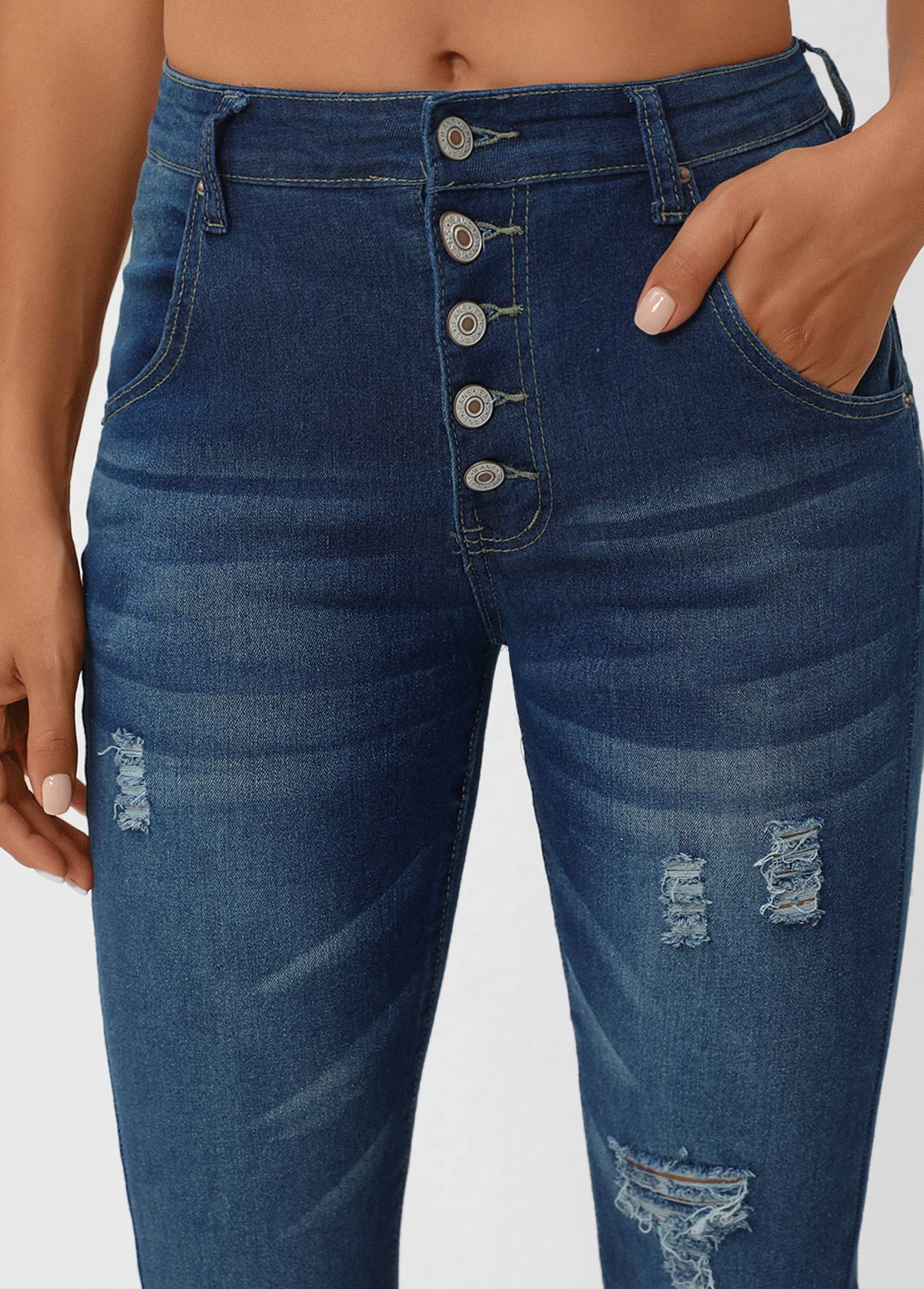 Denim Blue Pocket Flare Leg Button Fly Jeans