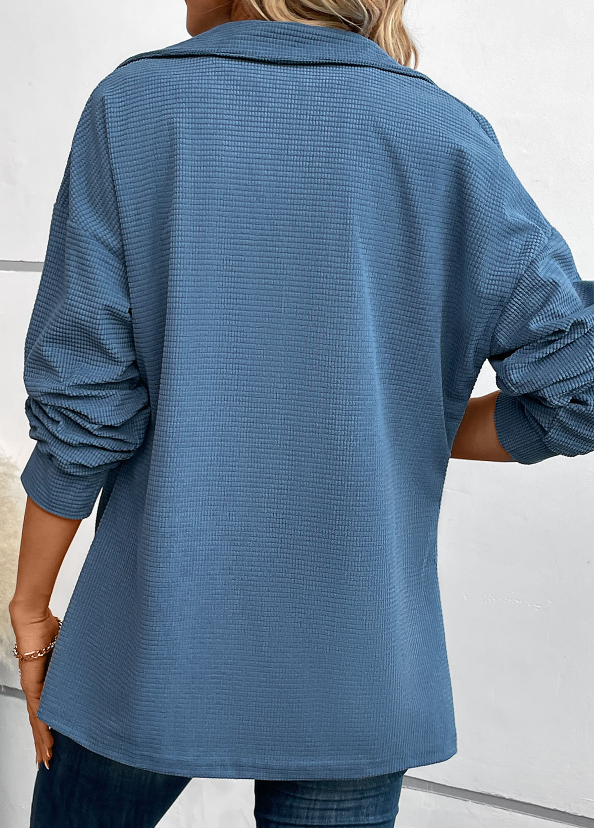 Blue Pocket Long Sleeve Shirt Collar Coat USD 35.98