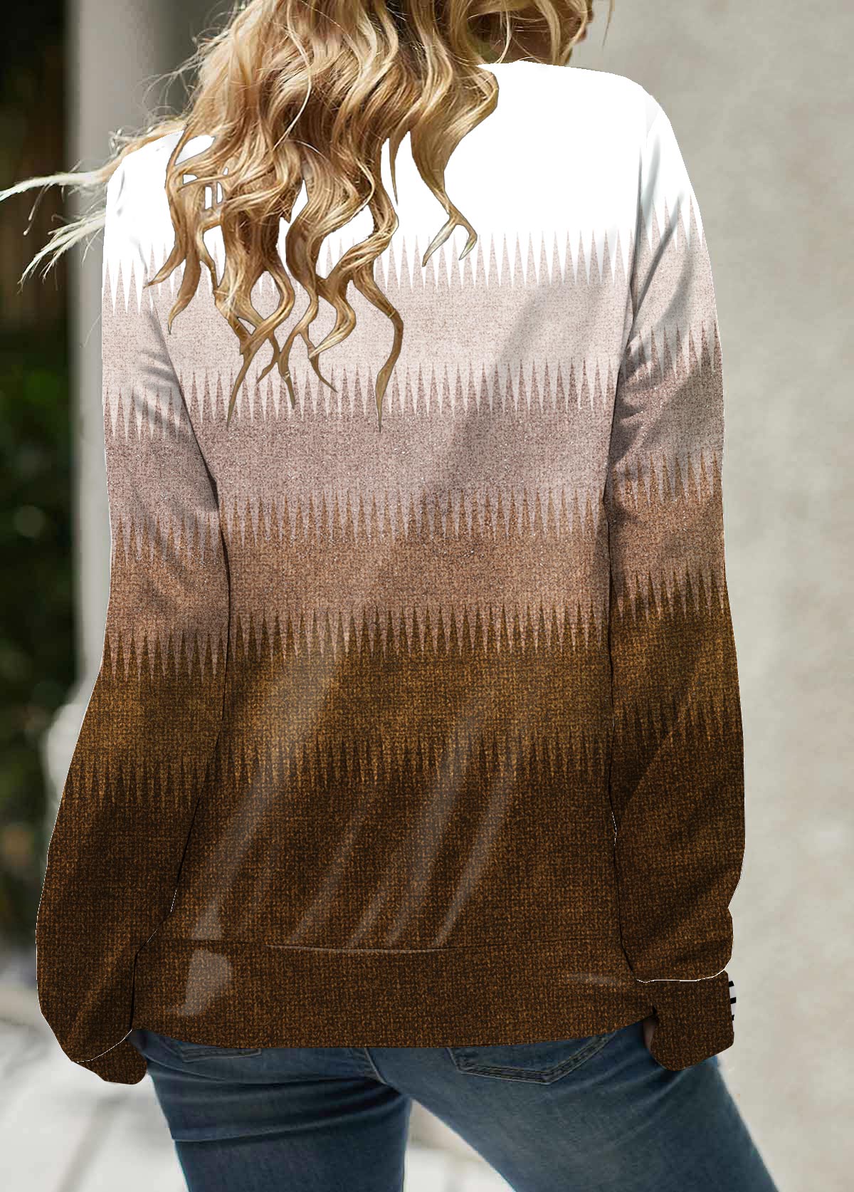 Dark Camel Patchwork Ombre Long Sleeve Cowl Neck Sweatshirt