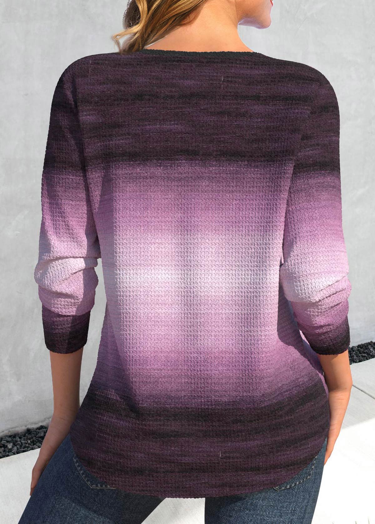 Purple Lace Up Ombre Long Sleeve T Shirt | picture 