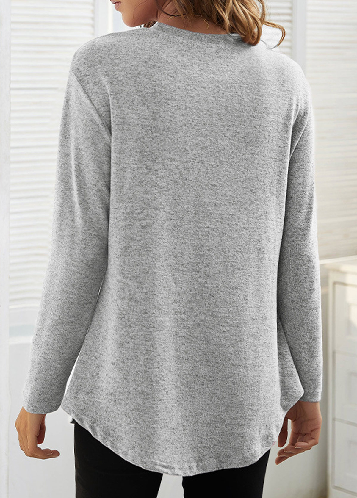 Grey Patchwork Long Sleeve Round Neck T Shirt