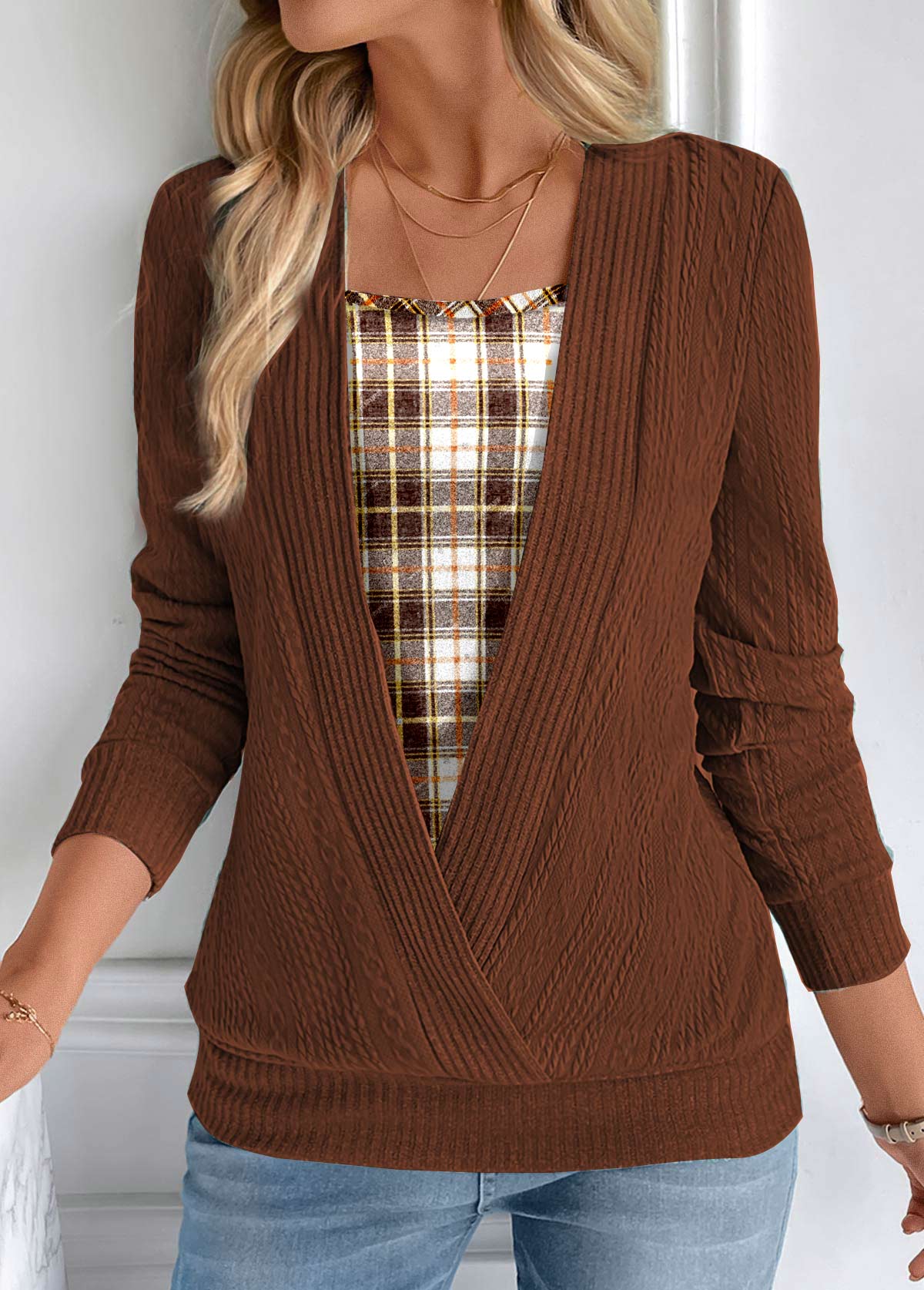 Dark Camel Plaid Sweatshirt | picture 