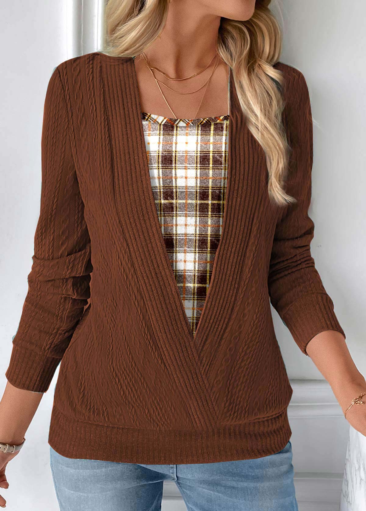 Dark Camel Plaid Sweatshirt | picture 