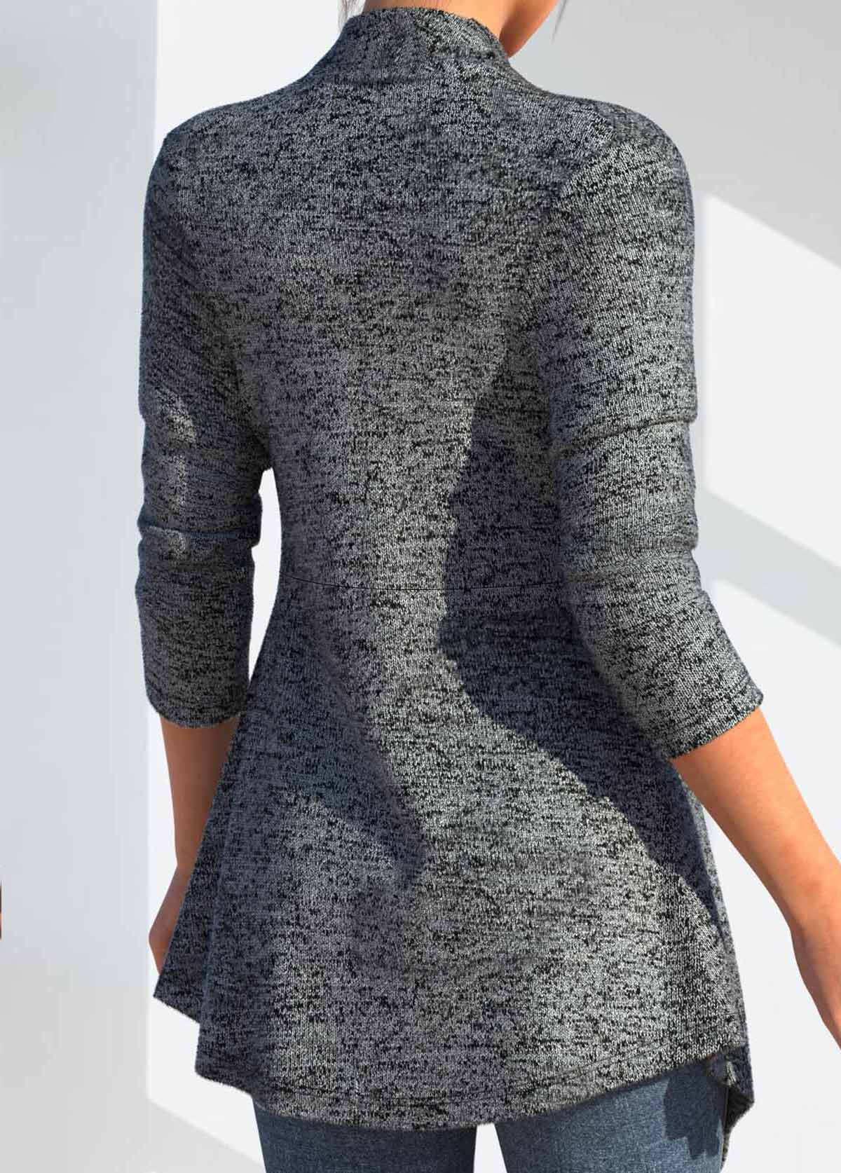 Dark Grey Button Long Sleeve Turn Down Collar Coat | picture 