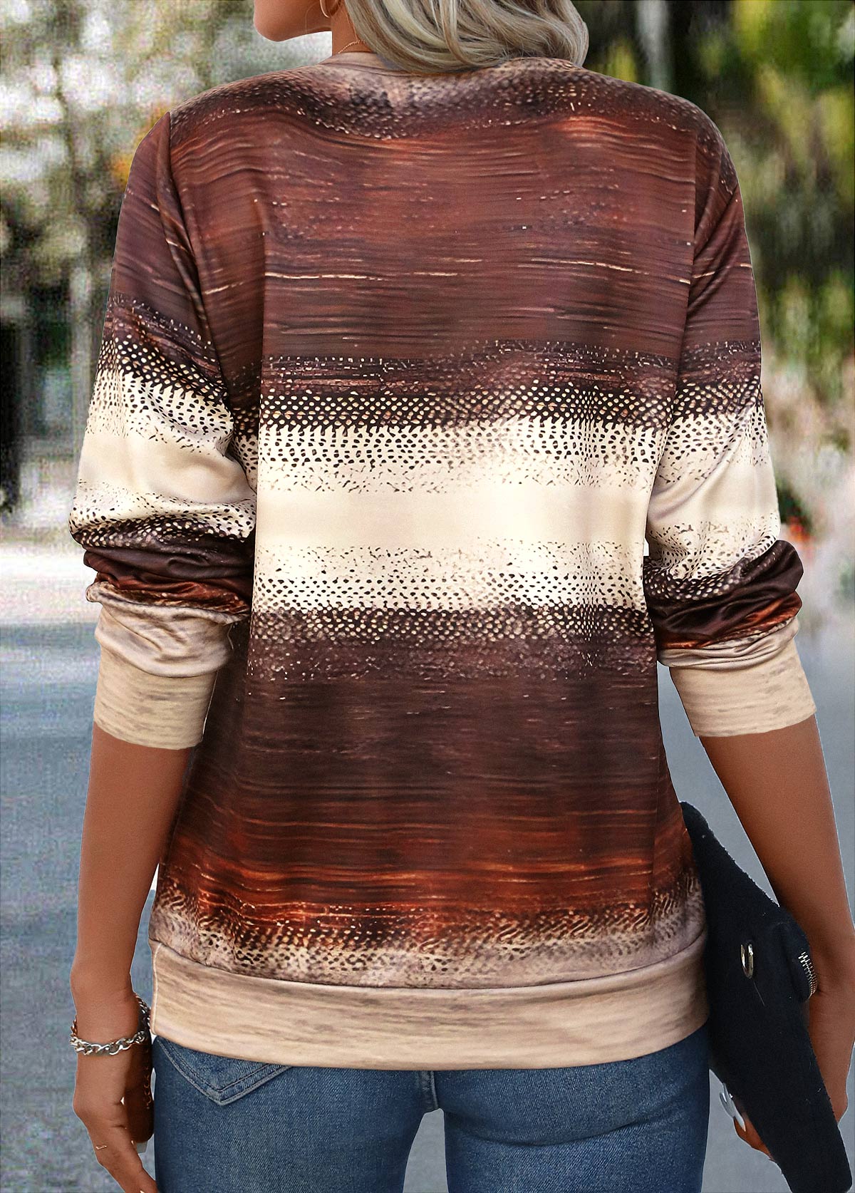 Multi Color Patchwork Ombre Round Neck Sweatshirt