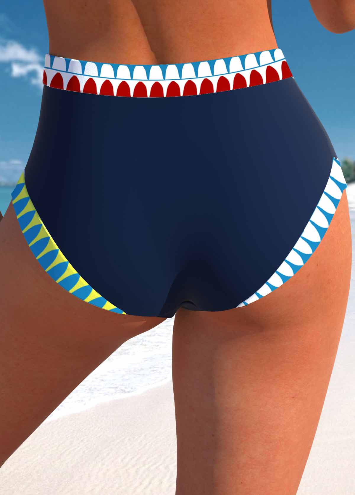 Patchwork Mid Waisted Tribal Print Navy Bikini Set | picture 