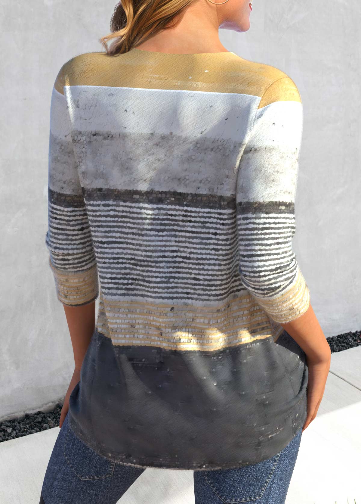 Grey Criss Cross Striped Long Sleeve T Shirt | picture 