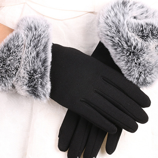 Black Faux Fur Wrist Warming Full Finger Gloves