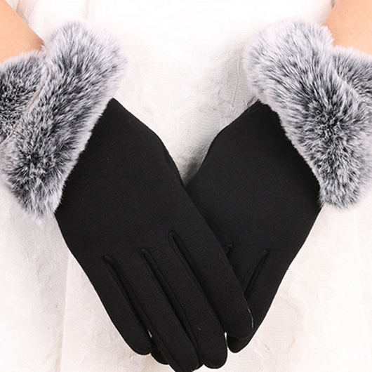 Black Faux Fur Wrist Warming Full Finger Gloves