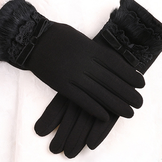 Black Bowknot Wrist Warming Full Finger Gloves